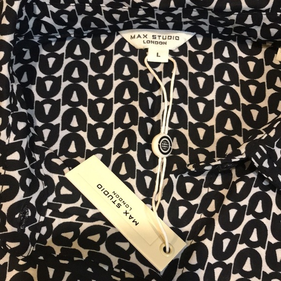 NWT Max Studio London Puffed Sleeve Button Down Tiered Hem Tie Waist Dress-L - Picture 9 of 10